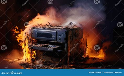 A Printer in a Fire Caused by a Malfunction Stock Illustration ...