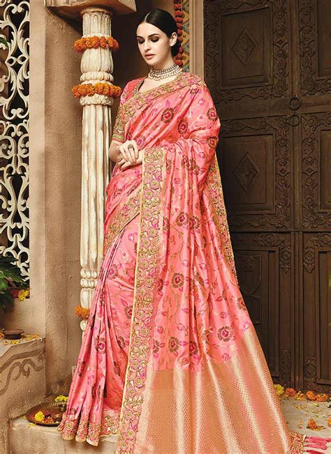 Light pink pure banarasi silk wedding saree 1216