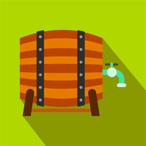 Premium Vector | Wooden barrel of beer with a tap flat icon on a green background