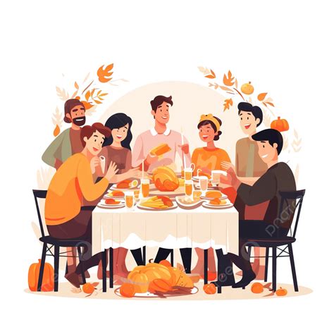 Thanksgiving Dinner Table Semi Flat Color Vector Characters, Family ...