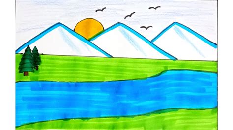 Mountain scenery sketch 😍 | very easy house scenery drawing | easy art for beginner's 🔴 #scenery ...