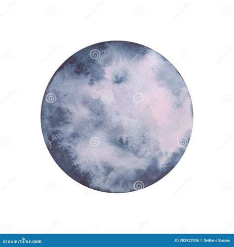 The Pink Moon. Watercolor Illustration of the Full Moon Isolated on a White Background is Hand ...