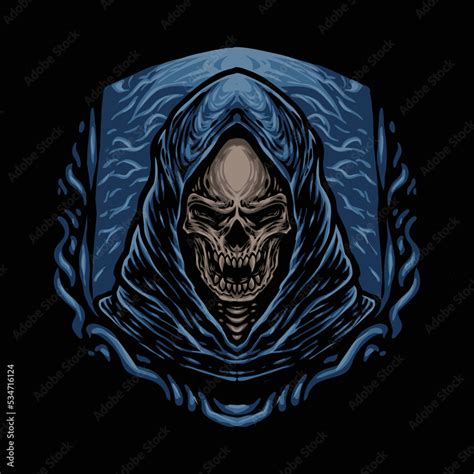 The grim reaper skull head illustration Stock Vector | Adobe Stock