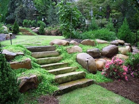 If the terrain is uneven in your backyard, then stone steps like this ...