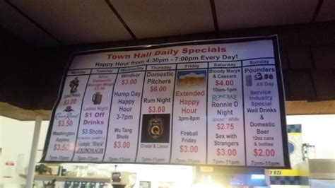 Menu at Town Hall Bar, West Fargo