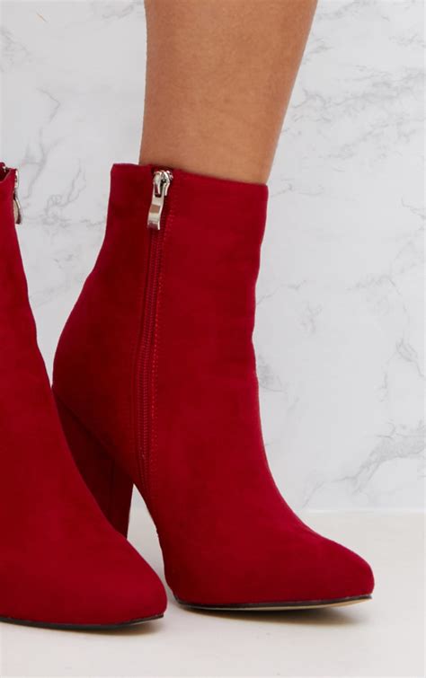 Red Faux Suede Ankle Boots | PrettyLittleThing USA