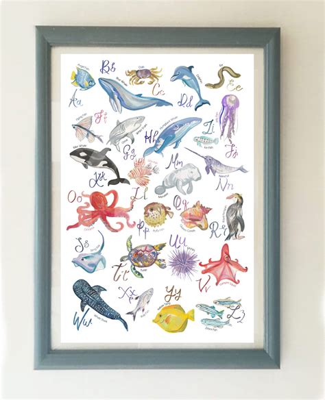 Sea Animals Alphabet Print A-Z Sea Creatures Nursery Art - Etsy