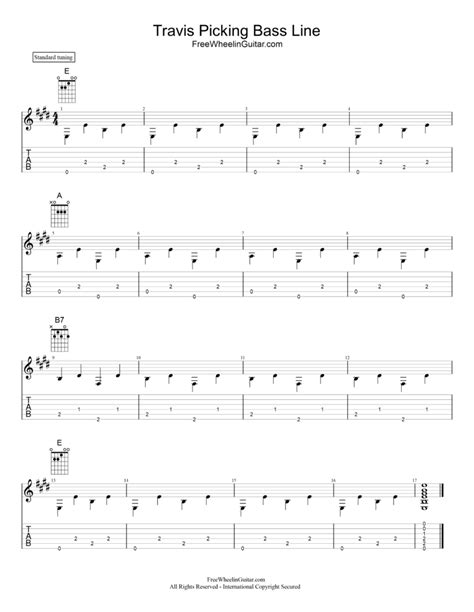 Two Basic Travis Picking Patterns - Tab - FreewheelinGuitar.com