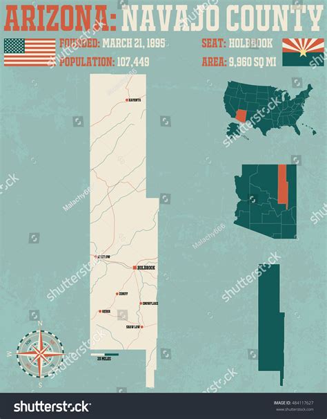 Vektor Stok Large Detailed Map Infographic Navajo County (Tanpa Royalti) 484117627 | Shutterstock