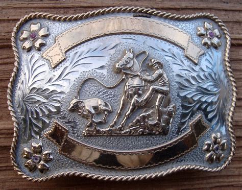 Vintage rodeo cowboy belt buckle silver tone metal by ClassicCrow