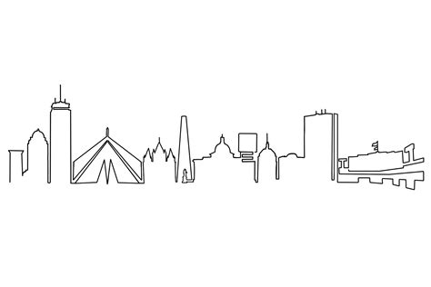 Boston Skyline Line Drawing, Simple Skyscraper Panoramic View ...