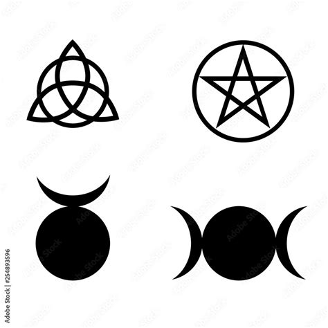 Wicca and pagan symbols. Illustration of a pentagram, triquetra, the ...