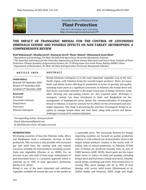 (PDF) THE IMPACT OF TRANSGENIC BRINJAL FOR THE CONTROL OF LEUCINODES ORBONALIS GUENEE AND ...