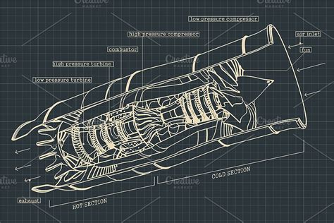 Turbofan engine blueprints Set | Pre-Designed Photoshop Graphics ...