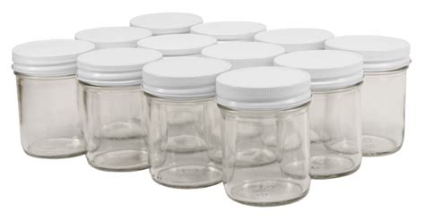 NMS 8 Ounce Glass Straight Sided Regular Mouth Canning Jars - Case of 12 - With White Lids ...