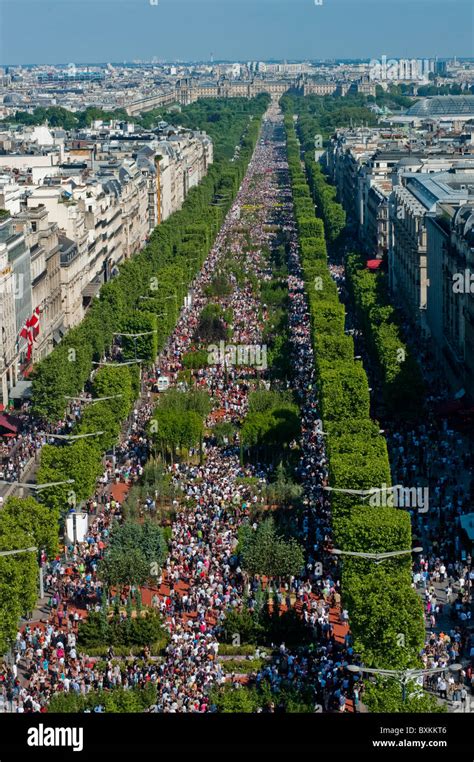 Paris, France, Champs-Elysees Garden Event, Farmer's Event; Overview Aerial Large Crowd Scene ...