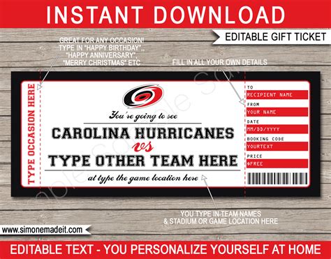 Carolina Hurricanes Game Ticket Gift Voucher