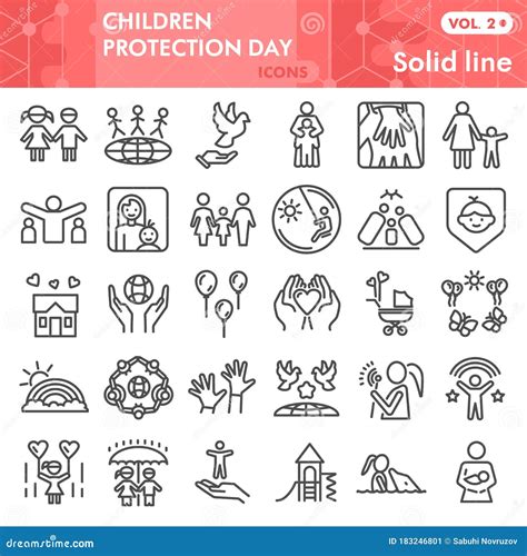 Children Protection Day Line Icon Set, Child Safety Symbols Set ...