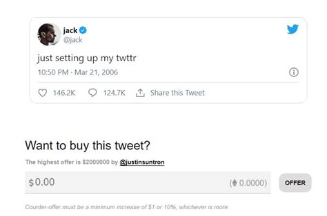 Justin Sun Bids $2 Million for Jack Dorsey's First Tweet NFT