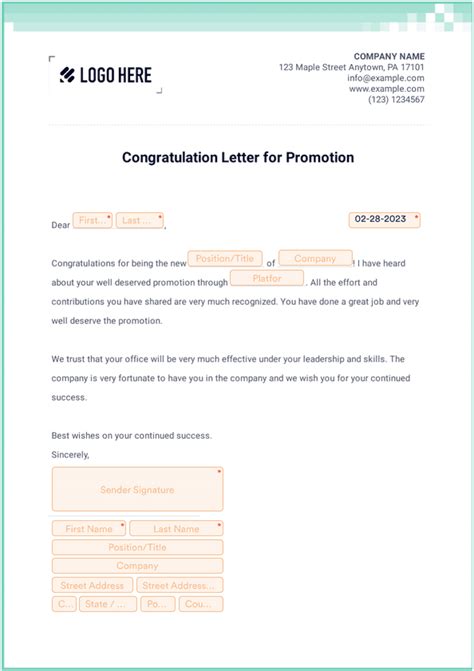 Congratulation Letter for Promotion - Sign Templates | Jotform