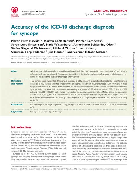 (PDF) Accuracy of the ICD-10 discharge diagnosis for syncope