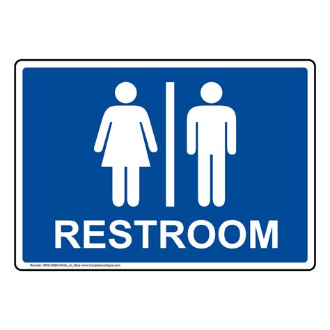 White-On-Blue Unisex Restroom Sign With Symbol - 6 Sizes