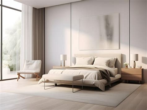 Premium Photo | Modern bedroom with a beige toned bed and furniture