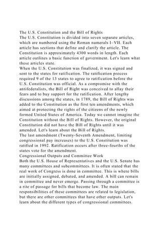 The U.S. Constitution and the Bill of RightsThe U.S. Constitutio.docx