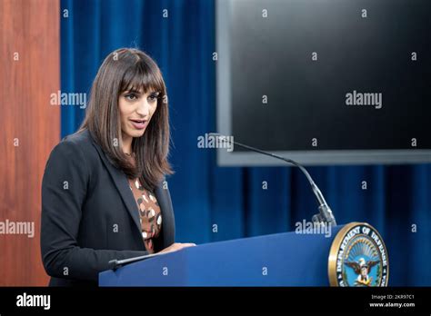 Deputy Pentagon Press Secretary Sabrina Singh speaks during an on-camera press briefing, the ...