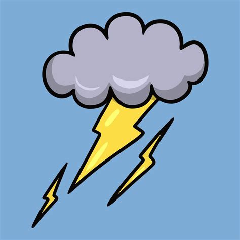 Dark gray cloud with lightning and thunderstorm, rain is coming, cartoon vector illustration on ...