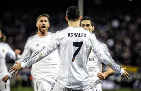 Cristiano Ronaldo with his teammates celebrating after reaching the finals of the Copa Del Rey ...