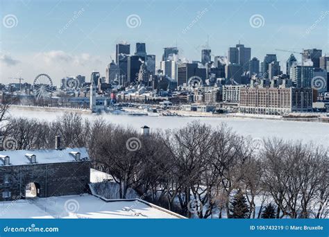 Montreal Skyline in winter editorial stock image. Image of lawrence ...