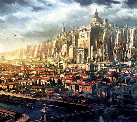 castle over city | Fantasy landscape, Fantasy city, Fantasy castle