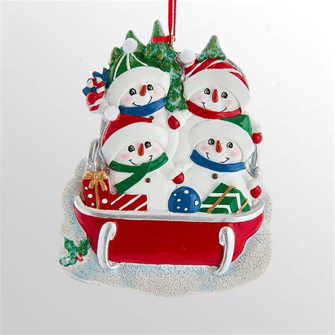 Four Family in Sled Snowman Ornament Red | Touch of Class