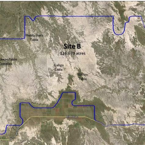 Exaggerated 3D view of badlands topography and boundary of Sites A, B ...