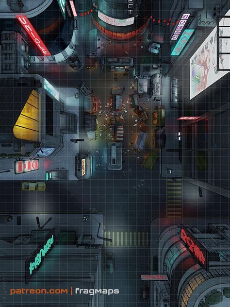 Market Street (Cyberpunk City) | Frag Maps | Cyberpunk city, Tabletop rpg maps, Cyberpunk rpg