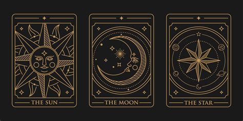 tarot deck card set Illustration. the sun, the moon and the star golden tarot card vector ...