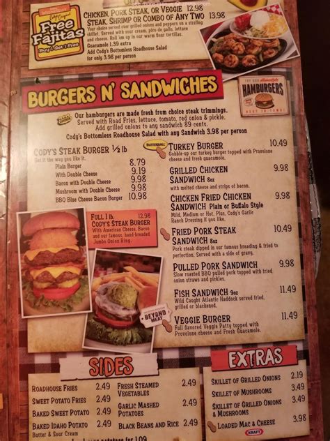 Online Menu of Codys Original Roadhouse Restaurant, Crystal River, Florida, 34429 - Zmenu