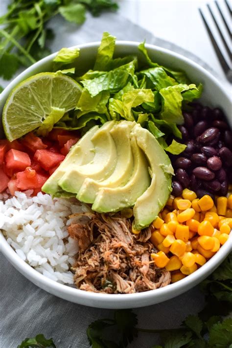 Healthy Chicken Carnitas Burrito Bowl - Isabel Eats