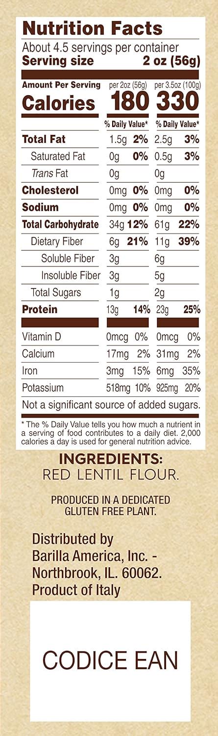 Barilla Pasta Nutrition Label - Best Label Ideas 2019