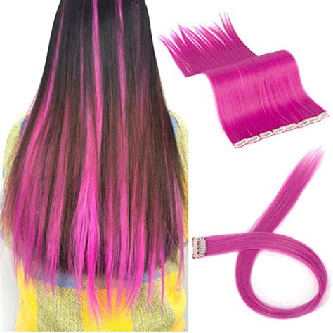 FLORATA 11PCS Straight Colored Clip in Hair Extensions Party Highlight Multiple Colors ...