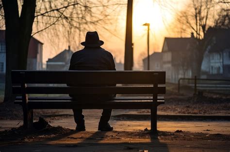 Premium AI Image | silhouette of a man sitting on a bench at sunset