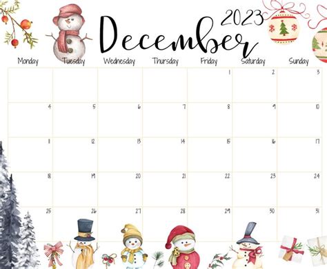 EDITABLE December 2024 Calendar, Beautiful Winter, Cute Snowman, Printable Fillable Planner ...