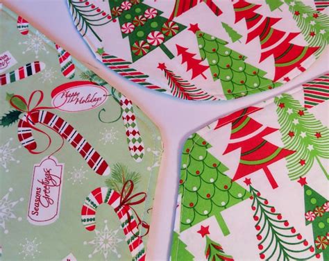 Christmas Placemats Set of 4 or 6 Reversible Candy Cane Geometric Christmas Tree Placemats Candy ...