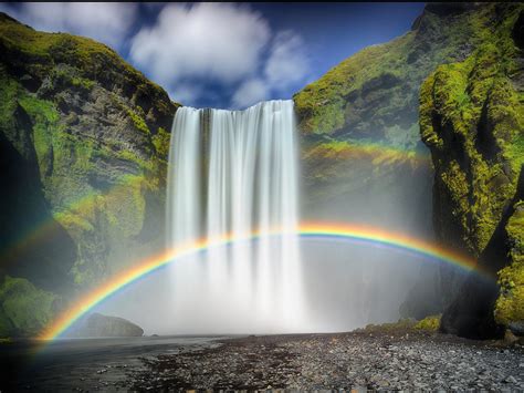 Waterfall And Rainbow Wallpaper Hd | Waterfall, Skogafoss waterfall ...