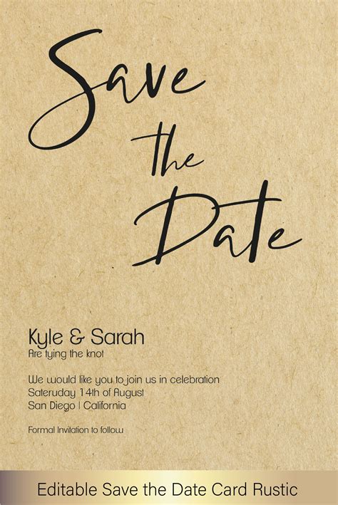 Rustic Save The Date | Editable and Printable Wedding Template ...