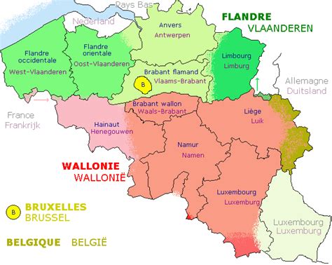 Carte des provinces de Belgique - carte linguistique LEXILOGOS