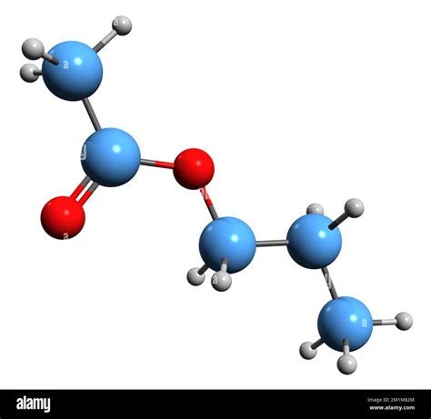 3D image of Propyl acetate skeletal formula - molecular chemical structure of solvent Propyl ...