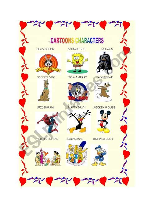 cartoons characters - ESL worksheet by dellyyaa