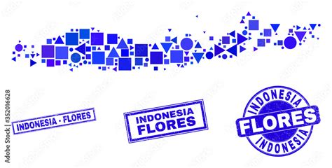 Vector mosaic Flores Islands of Indonesia map. Geographic plan in blue ...